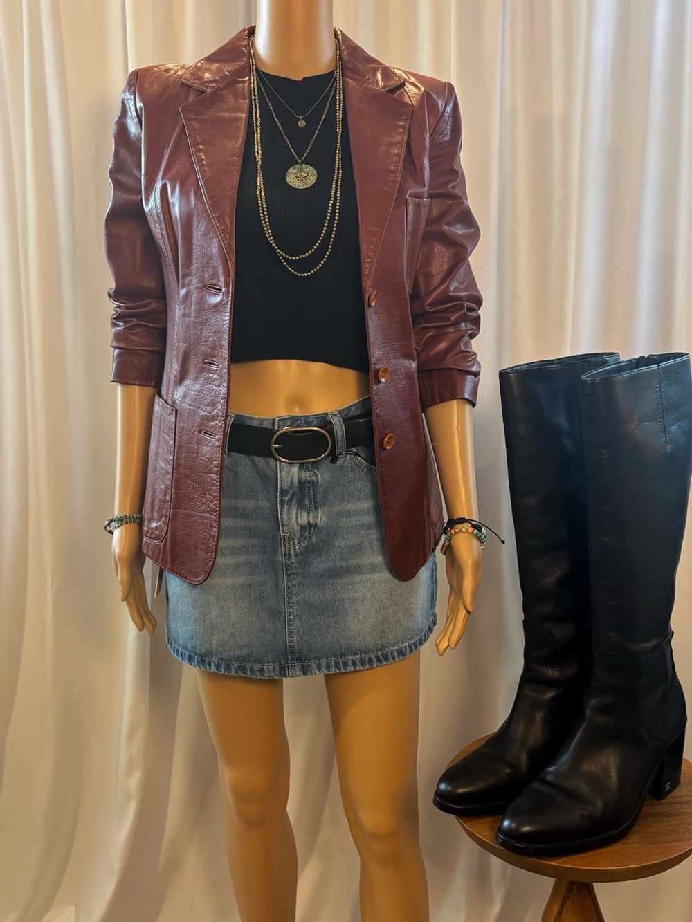 Vintage 1970s Vecuir Cognac Brown Leather Blazer - Size 6 - Made in Argentina